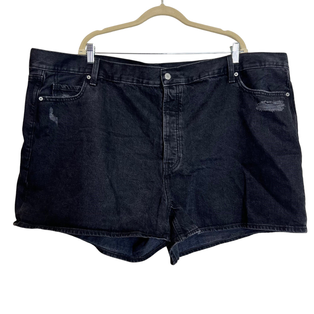 Old Navy Womens Black Denim Shorts Plus Size 26 High Rise Slouchy Straight